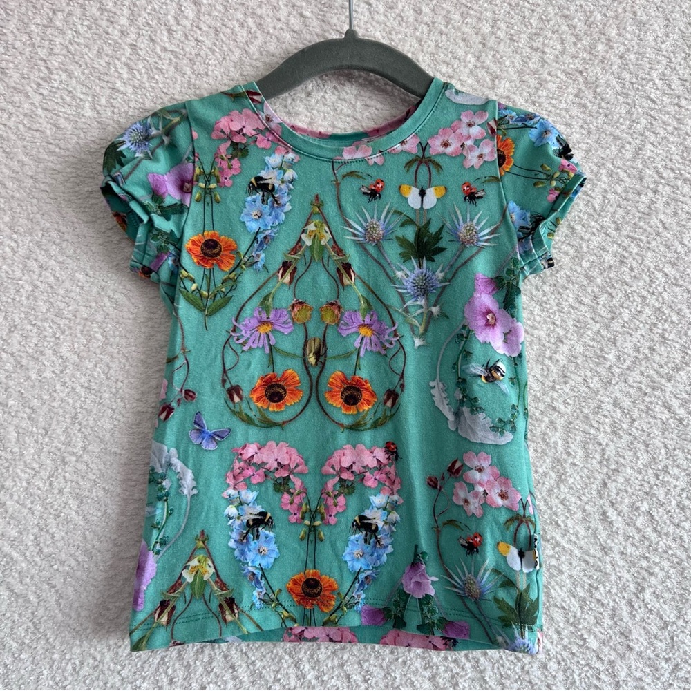 Molo Toddler Green Rimona With Love Organic Cotton Short Sleeve T Shirt Size 2T
